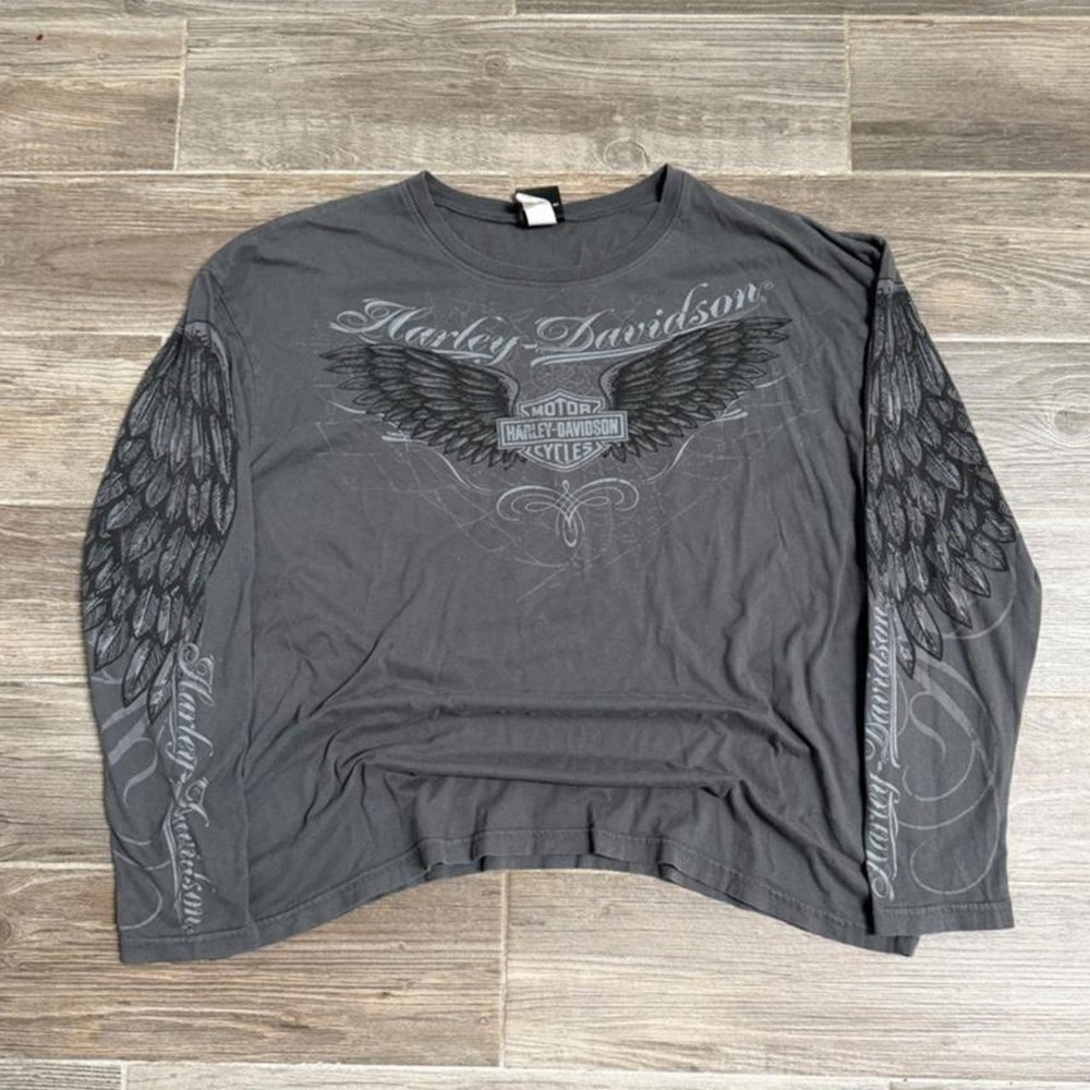 Harley Davidson wing and slider webs gray long sleeve shirt size XL
